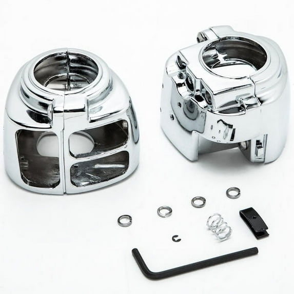 Krator Chrome Handlebar Switch Housing Cover Kit Compatible with Harley Davidson 1996-2012 Sportster / Dyna / Softail / V-Rod Custom