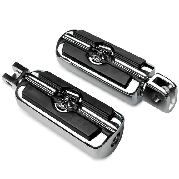 Krator Chrome Skull Foot Pegs Compatible with Honda Interceptor (VFR800) 2000-2009 (Front Only)