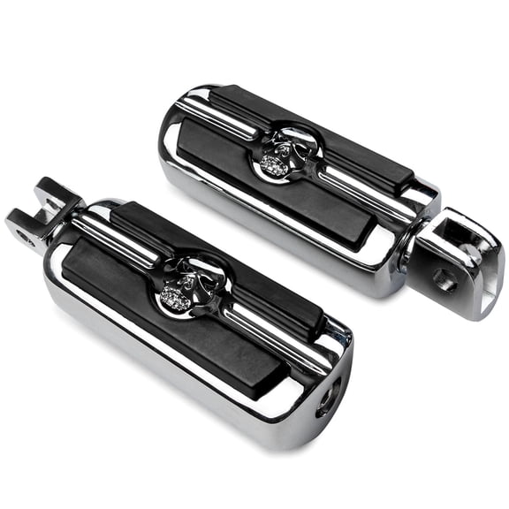 Krator Chrome Skull Foot Pegs Compatible with Suzuki Boulevard M50 2005-2018 (Front Only)