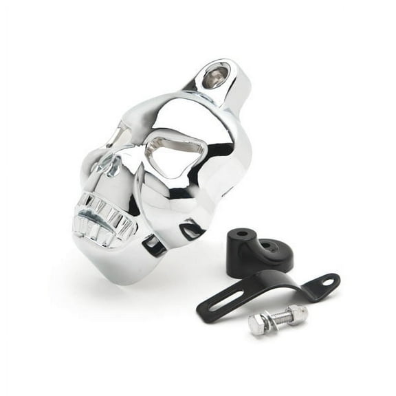 Krator Chrome Skull Head Horn Cover Stock Cowbell Horns Compatible with Harley Davidson Dyna Glide Fat Bob Street Bob
