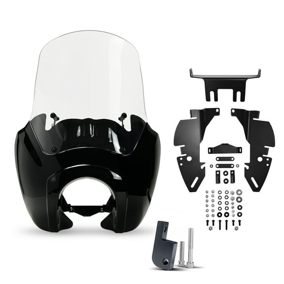 Krator Clear Motorcycle Windshield Fairing, Headlight Extension Block, Motorcycle Accessories, Compatible with Harley Davidson Dyna, Super Glide T-Sport FXDXT, FXR & Softail FXBB/S, FLSB, FXLR/S