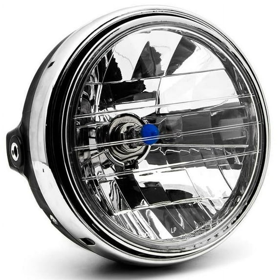 Krator DDL-500-C 7.75 in. Universal Motorcycle Headlight H4 Bulb Round Lamp Custom Light, Chrome with Clear Lens