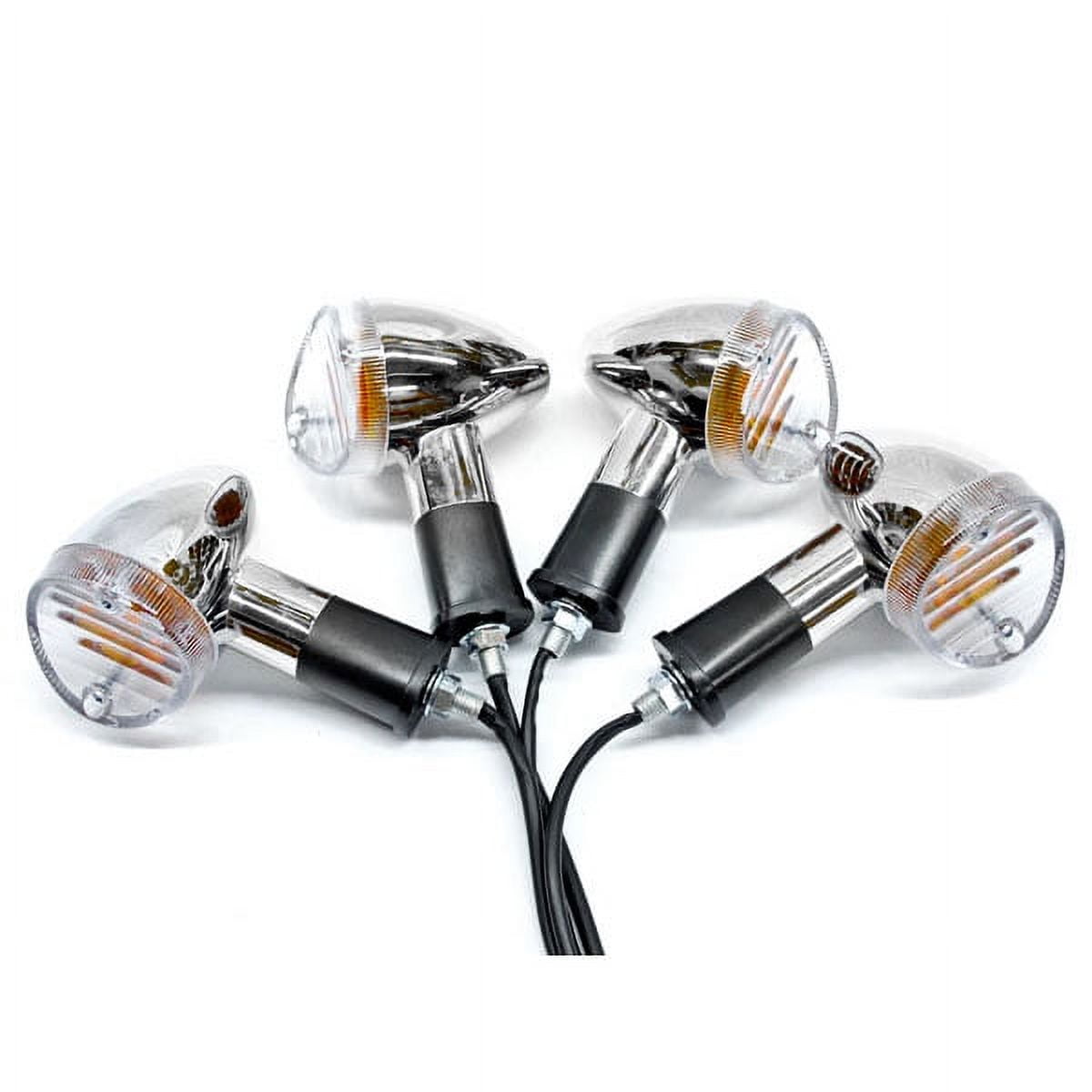 Krator Motorcycle 4 pcs Chrome Clear Bullet Turn Signals Compatible with Metric Cruisers, Harleys Bullet Chrome Turn Signals Blinkers Harley Suzuki Honda Kawasaki Yamaha Cruisers Scooters