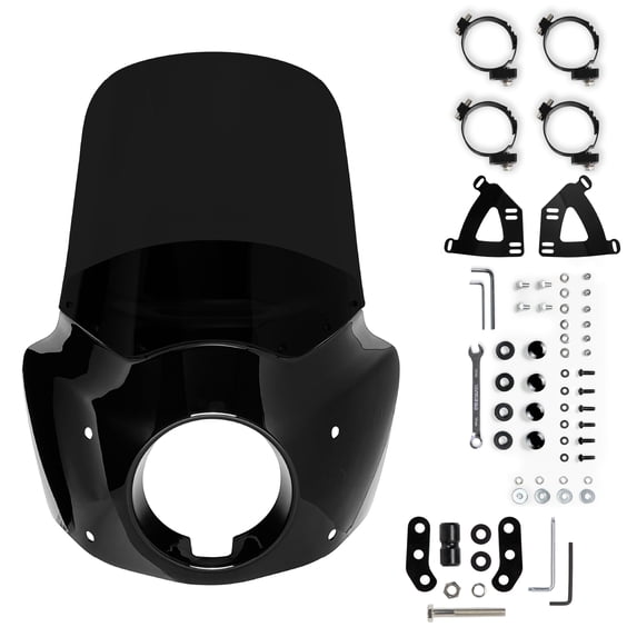 Motorcycle Windshield Fairing & Mounting Kit, Wind Deflector, Motorcycle Accessories, Compatible with Harley Davidson FXLRS Low Rider S 2020-2024, Blackout, with Extension Block, 15" Windshield