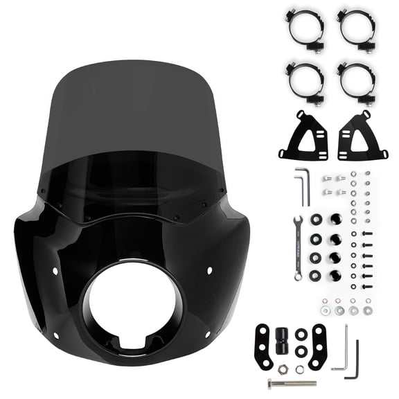 Krator Motorcycle Windshield Fairing & Mounting Kit, Wind Deflector, Motorcycle Accessories, Compatible with Harley Davidson FXLRS Low Rider S 2020-2024, Smoke, with Extension Block, 11" Windshield