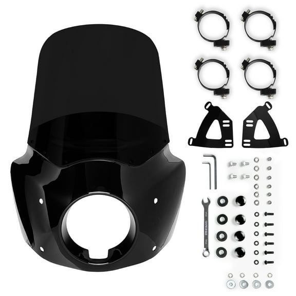 Krator Motorcycle Windshield Fairing & Mounting Kit, Wind Deflector, Motorcycle Accessories Windscreen, Compatible with Harley Davidson FXLRS Low Rider S 2020-2024, Blackout, 15" Windshield