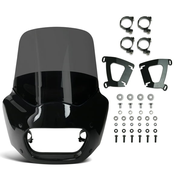 Krator Motorcycle Windshield Fairing & Mounting Kit, Wind Deflector, Motorcycle Accessories Windscreen, Compatible with Harley Davidson Softail Fat Bob FXFB/114 FXFBS 2018+, Smoke, 11" Windshield