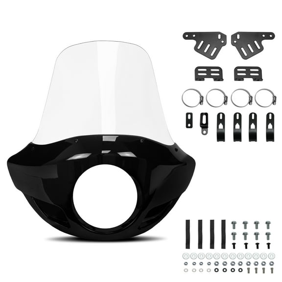 Krator Motorcycle Windshield, Motorcycle Fairing, Compatible with Harley Davidson Low Rider FXLR, Sportster XL1200/XL883, Fat Bob FXFB Models & More, 35 mm - 49 mm Fork Clamps, 5.75" Headlight, Clear