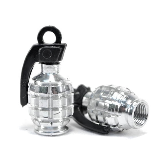 Krator Pair of Chrome Motorcycle Tire Wheel Valve Stem Caps Grenade Compatible with Metric Cruisers, Sport Bikes, Choppers, Harley Davidsons, Suzuki, Honda, Kawasaki, YamahaOffroad KTM DIRT BIKE