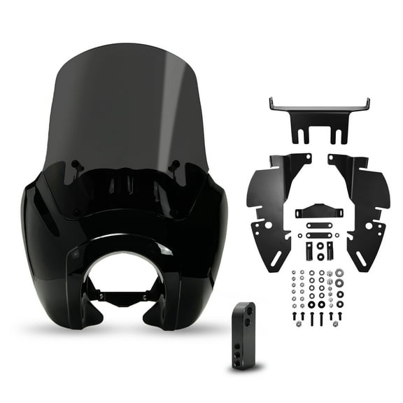 Krator Smoke Motorcycle Windshield Fairing, Headlight Extension Block, Motorcycle Accessories, Compatible with Harley Davidson Dyna, Super Glide T-Sport FXDXT, FXR & Softail FXBB/S, FLSB, FXLR/S