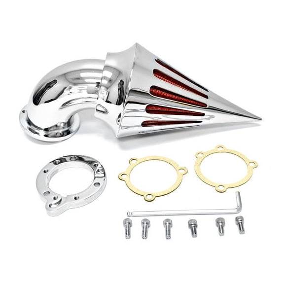 Krator Spike Air Cleaner Kit Compatible with Harley Davidson CV & S&S Carburetors Sportster Models, and Motorcycle Custom Application Cruiser Chrome Billet Aluminum Cone Intake Filter Motorcycle