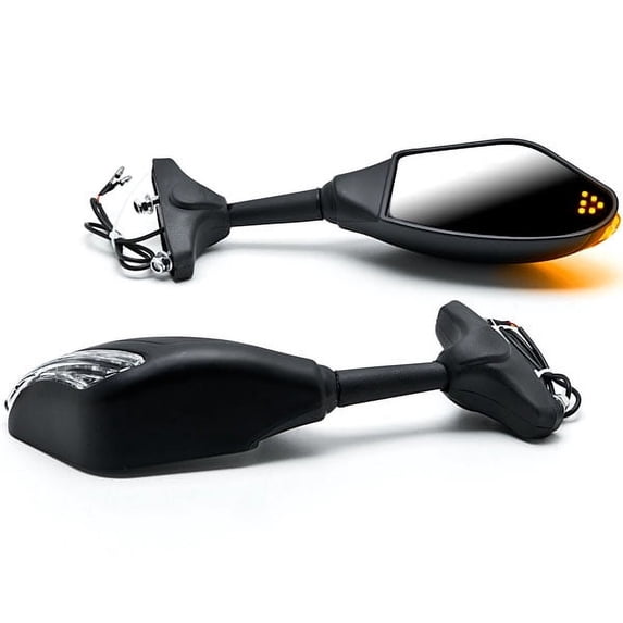 Krator Universal Matte Black Integrated Motorcycle Mirrors w/ LED Turn Signals Blinkers