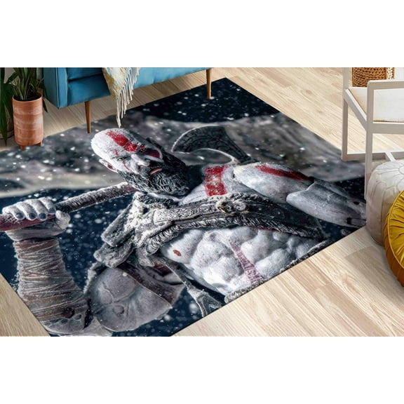 Kratos Rug, Man Cave Rugs, God Of War Rug, Modern Rugs, Wedding Rug, Kitchen Rug, Office Decor Rug, Gift Rug, Popular Rug, Gray Rug, 3.3'x6.5' - 100x200 cm