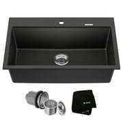 KRAUS Quarza 31  Drop-In / Undermount Single Bowl Granite Kitchen Sink in Black Onyx