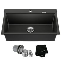 KRAUS Quarza 31” Drop-In / Undermount Single Bowl Granite Kitchen Sink in Black Onyx