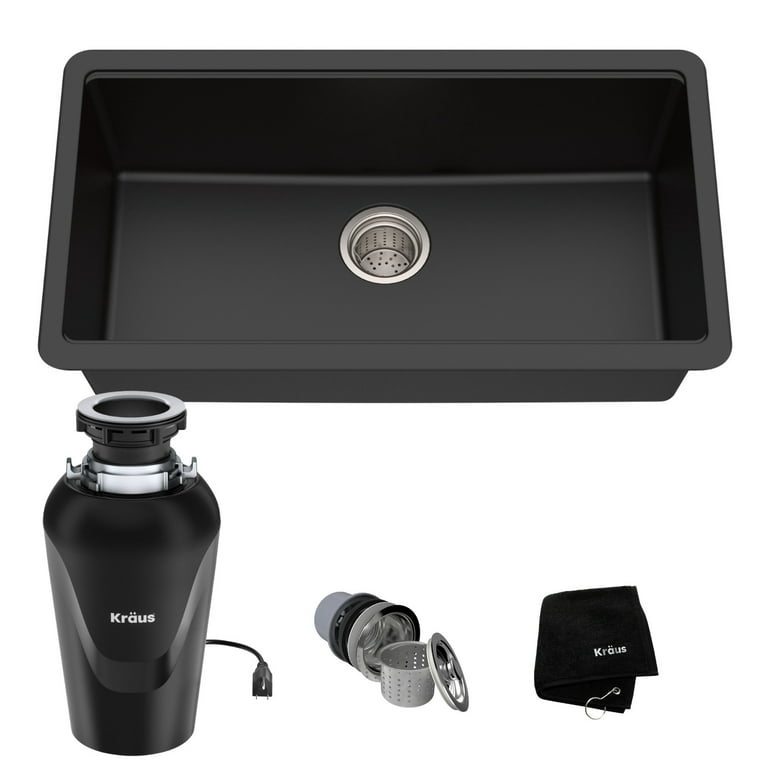 KRAUS 31 Inch Undermount Single Bowl Black Onyx Granite Kitchen Sink KRAUS 31 Inch Undermount Single Bowl Black Onyx Granite Kitchen Sink