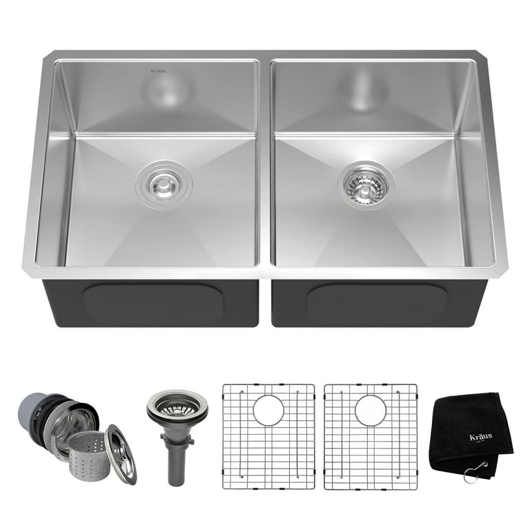 Kraus 33 Inch Rectangular Undermount 50/50 Double Stainless Steel Kitchen Sink Kraus 33 Inch Rectangular Undermount 50/50 Double Stainless Steel Kitchen Sink
