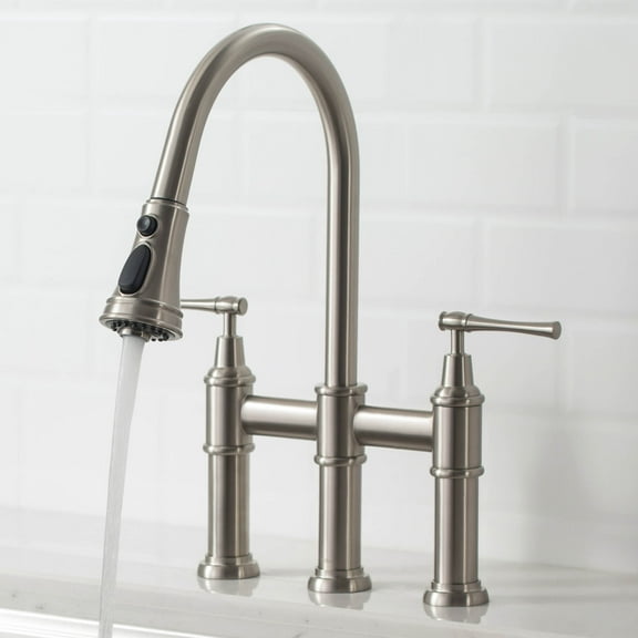 Kraus Allyn™ Transitional Bridge Kitchen Faucet with Pull-Down Sprayhead in Spot Free Stainless Steel