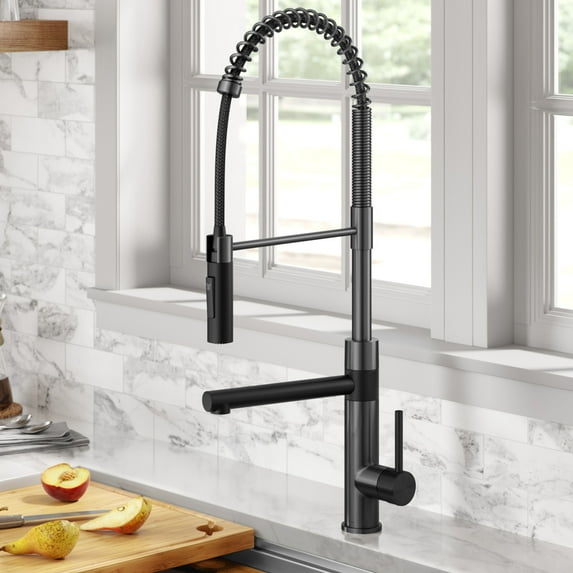 Kraus Artec Pro Commercial Style Pull-Down Single Handle Kitchen Faucet with Pot Filler in Matte Black / Spot Free Black Stainless Steel