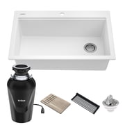 Kraus Bellucci Workstation 33 in. Drop-In Granite Composite Single Bowl Kitchen Sink in White with Accessories with Waste Guard Continuous Feed Garbage Disposal