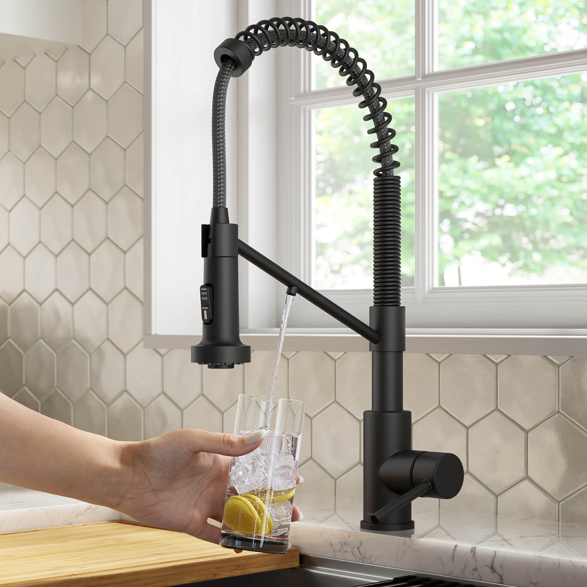 Matte Black 2-in-1 Pull-Down Kitchen Faucet with Water Filter