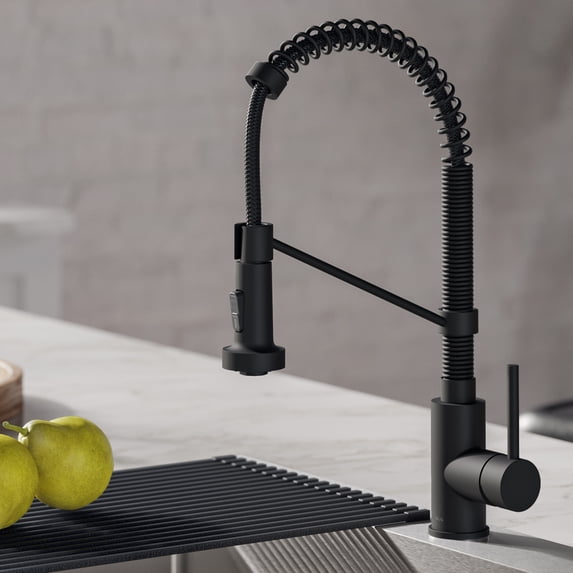 Kraus Bolden™ Single Handle 18-Inch Commercial Kitchen Faucet with Deck Plate in Matte Black Finish
