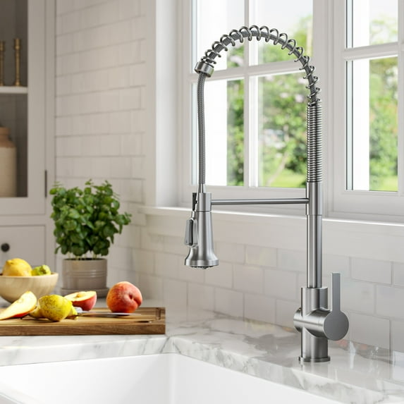 Kraus Britt Commercial Style Pull-Down Single Handle Kitchen Faucet in Spot Free Stainless Steel
