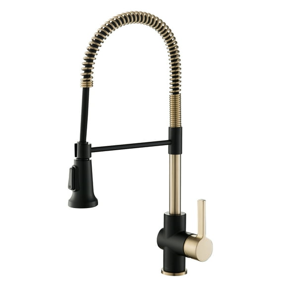 Kraus Britt Single Handle Commercial Kitchen Faucet with Dual Function Sprayhead In Brushed Gold/Matte Black