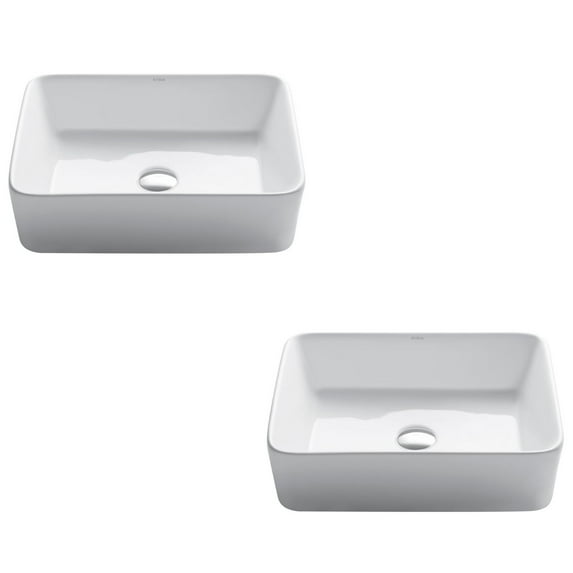 Kraus Elavo Modern Rectangular Vessel White Porcelain Ceramic Bathroom Sink, 19 inch (2-Pack)