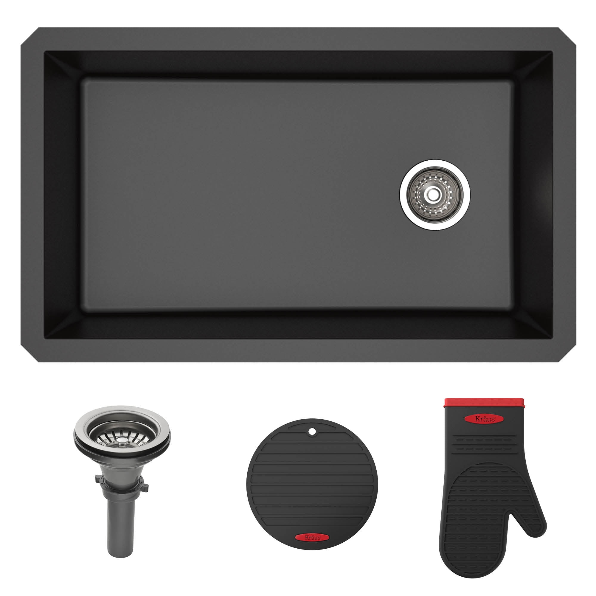 32-Inch Black Granite Undermount Single Bowl Kitchen Sink