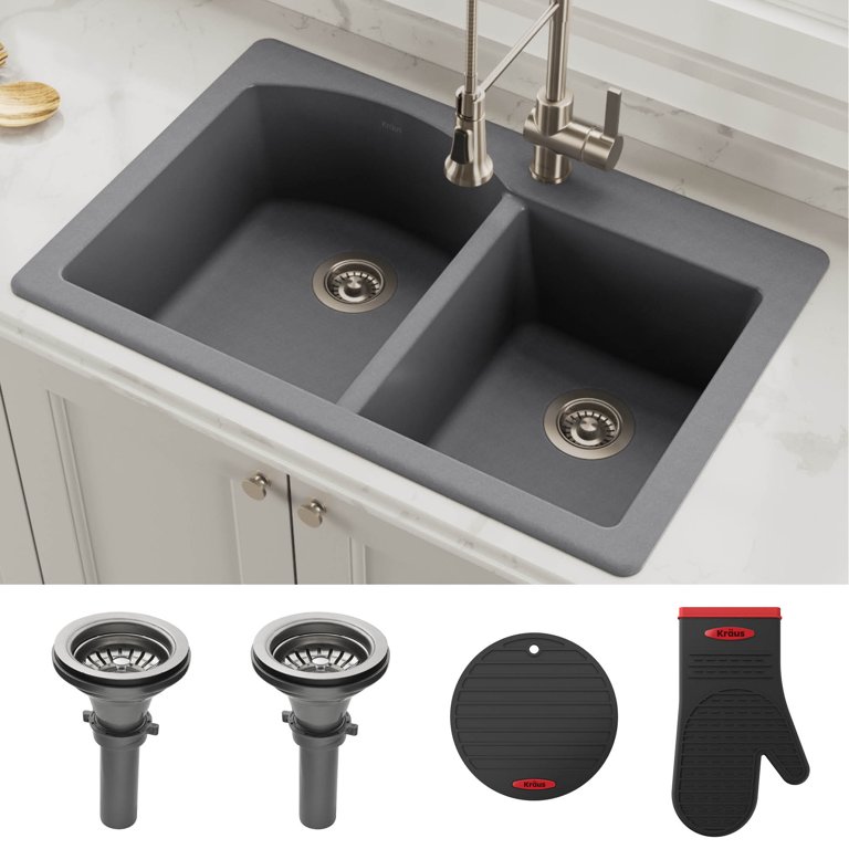 Kraus Forteza 33 Dual Mount 60/40 Double Bowl Granite Kitchen Sink