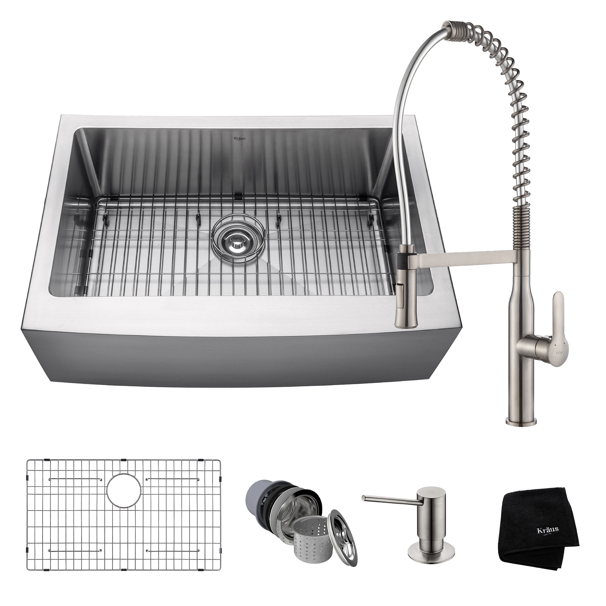 Kraus KHF200-30-1650-41 Kitchen Combo 29-3/4" Farmhouse Single Basin 16 Gauge Stainless