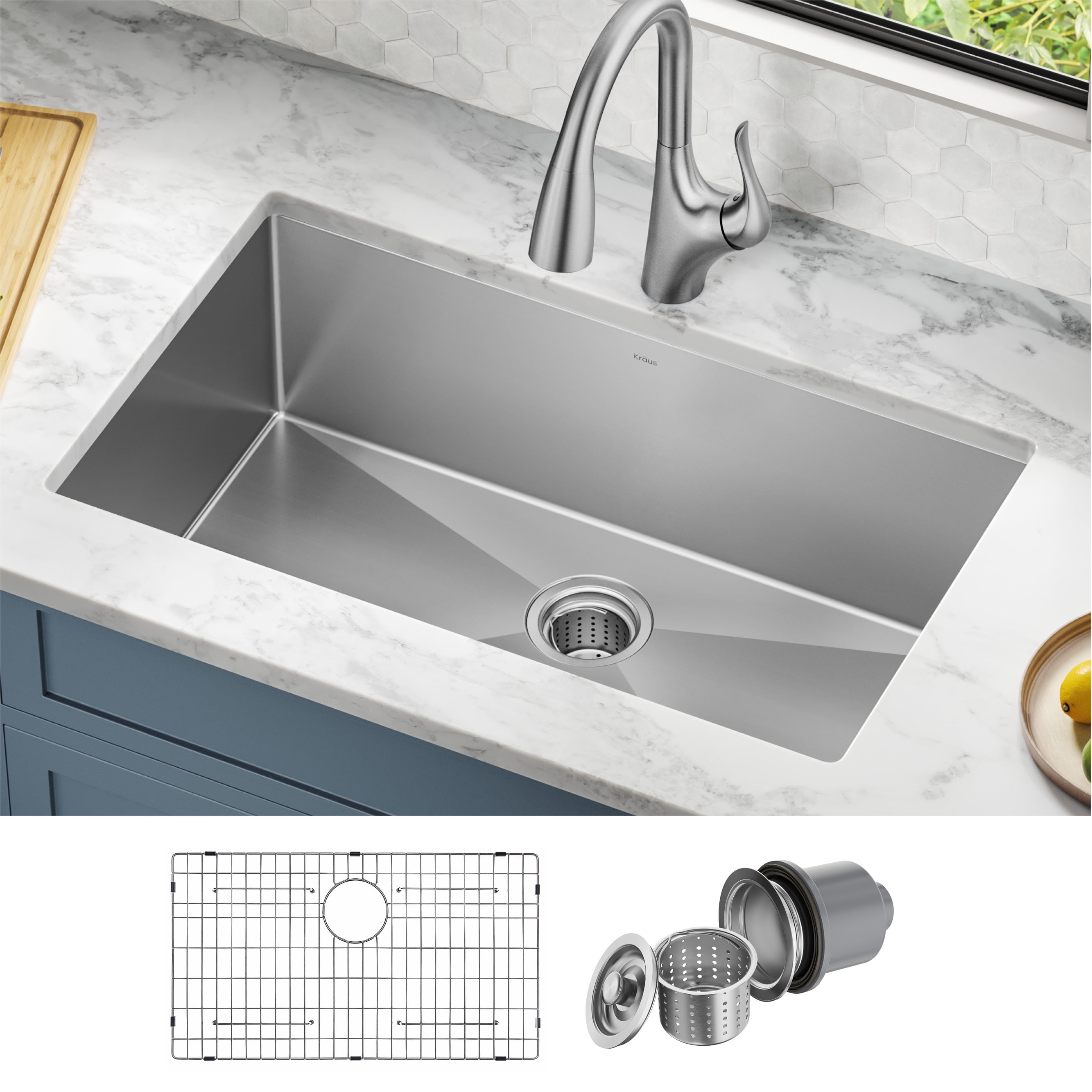 32-Inch Satin Stainless Steel Undermount Kitchen Sink with Accessories