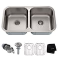 thumbnail image 1 of KRAUS Premier 32-inch 18 Gauge Undermount 50/50 Double Bowl Stainless Steel Kitchen Sink, 1 of 7