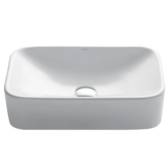 KRAUS Elavo Rectangular Vessel White Porcelain Ceramic Bathroom Sink, 19 inch