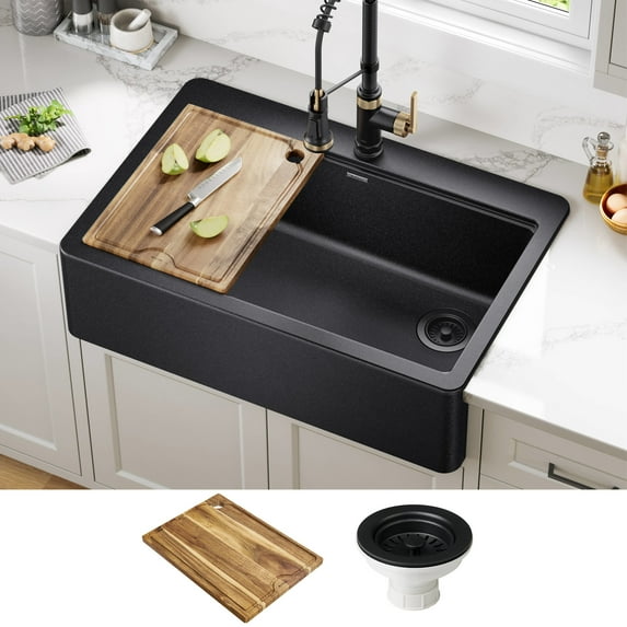 Kraus Kgtf2-33 Bellucci 33" Black Farmhouse Single Basin Quartz Composite Kitchen Sink -