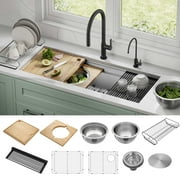 KRAUS Kore 45 Undermount Workstation 16 Gauge Single Bowl Stainless Steel Kitchen Sink with 10 Accessories