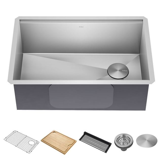 Kraus Kore 28Undermount Workstation 16 Gauge Stainless Steel Single Bowl Kitchen Sink with Accessories
