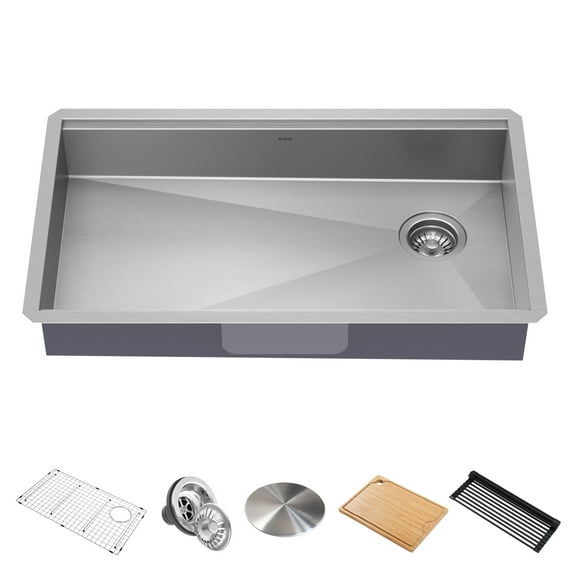 Kraus Kore ADA Workstation 32 Undermount 16 Gauge Stainless Steel Single Bowl Kitchen Sink with Accessories