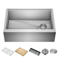 KRAUS Kore Workstation 30-inch Farmhouse Flat Apron Front 16 Gauge Single Bowl Stainless Steel Kitchen Sink with Accessories (Pack of 5)