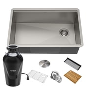 Kraus Kore Workstation 30-inch Undermount 16 Gauge Single Bowl Stainless Steel Kitchen Sink with Accessories Pack of 5 with Waste Guard Continuous Feed Garbage Disposal