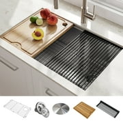Kraus Kore™ Workstation 30-inch Undermount 16 Gauge Single Bowl Stainless Steel Kitchen Sink with Accessories (Pack of 5)