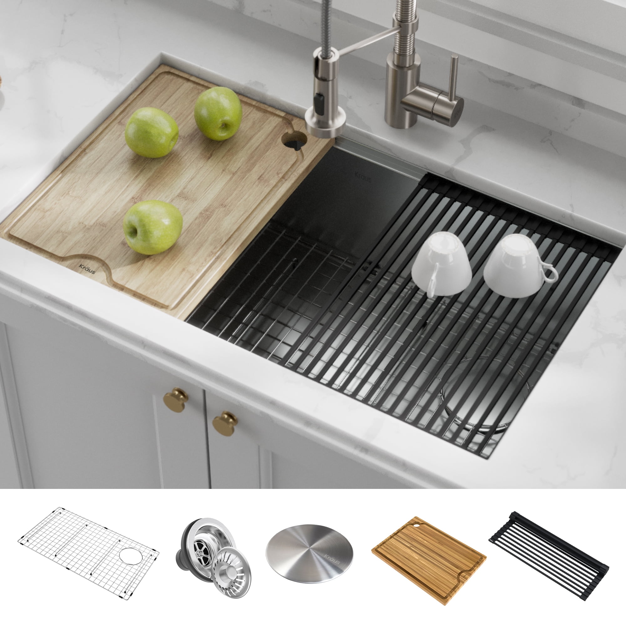 Kraus Kore™ Workstation 32-Inch Undermount 16 Gauge Single Bowl Stainless  Steel Kitchen Sink with Accessories (Pack Of 5)
