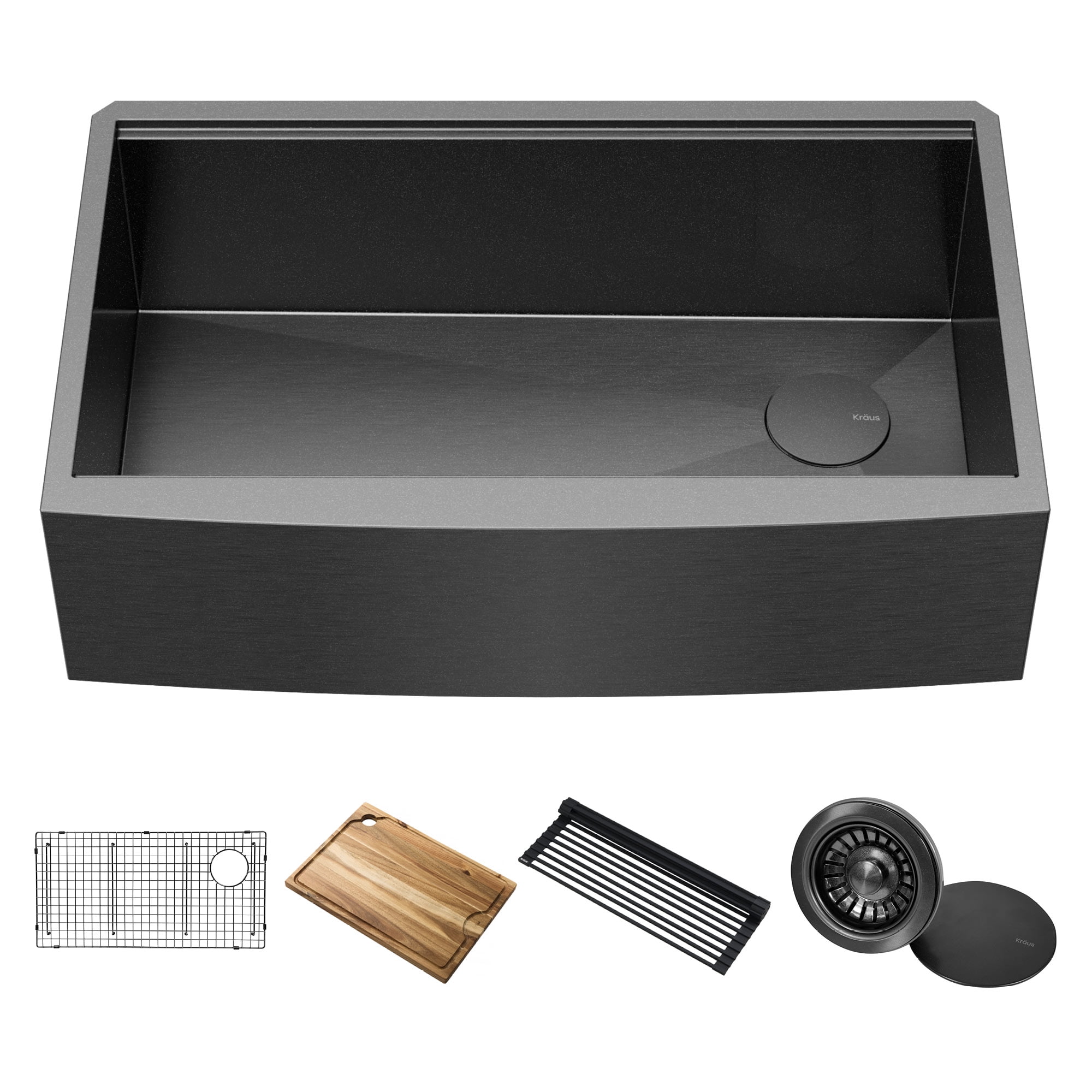 Kore 33" Gunmetal Stainless Steel Farmhouse Sink with Accessories