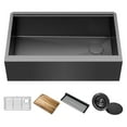 thumbnail image 1 of Kraus Kore Workstation 33 inch Farmhouse Modern Flat Apron Front 16 Gauge Stainless Steel Single Bowl Kitchen Sink in PVD Gunmetal Finish with Accessories, 1 of 18