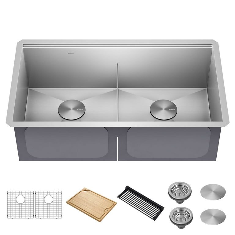 Kore Workstation 33 in. Stainless Steel Undermount Double Bowl Kitchen Sink w/ Integrated Ledge and Accessories Kore Workstation 33 in. Stainless Steel Undermount Double Bowl Kitchen Sink w/ Integrated Ledge and Accessories