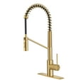 thumbnail image 1 of Kraus Oletto Commercial Style Pull-Down Single Handle Kitchen Faucet with QuickDock Top Mount Installation Assembly in Brushed Brass, 1 of 15