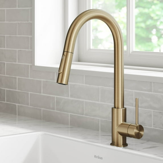 Kraus Oletto Contemporary Pull-Down Single Handle Kitchen Faucet in Brushed Gold