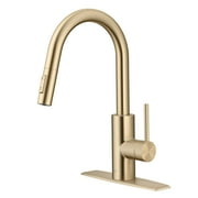 KRAUS Oletto Single Handle Pull Down Kitchen Faucet with QuickDock Top Mount Installation Assembly in Spot Free Antique Champagne Bronze