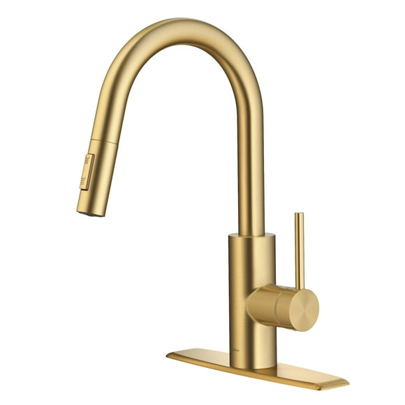 KRAUS Oletto Single Handle Pull Down Kitchen Faucet with QuickDock Top Mount Installation Assembly in Spot-Free Brushed Brass